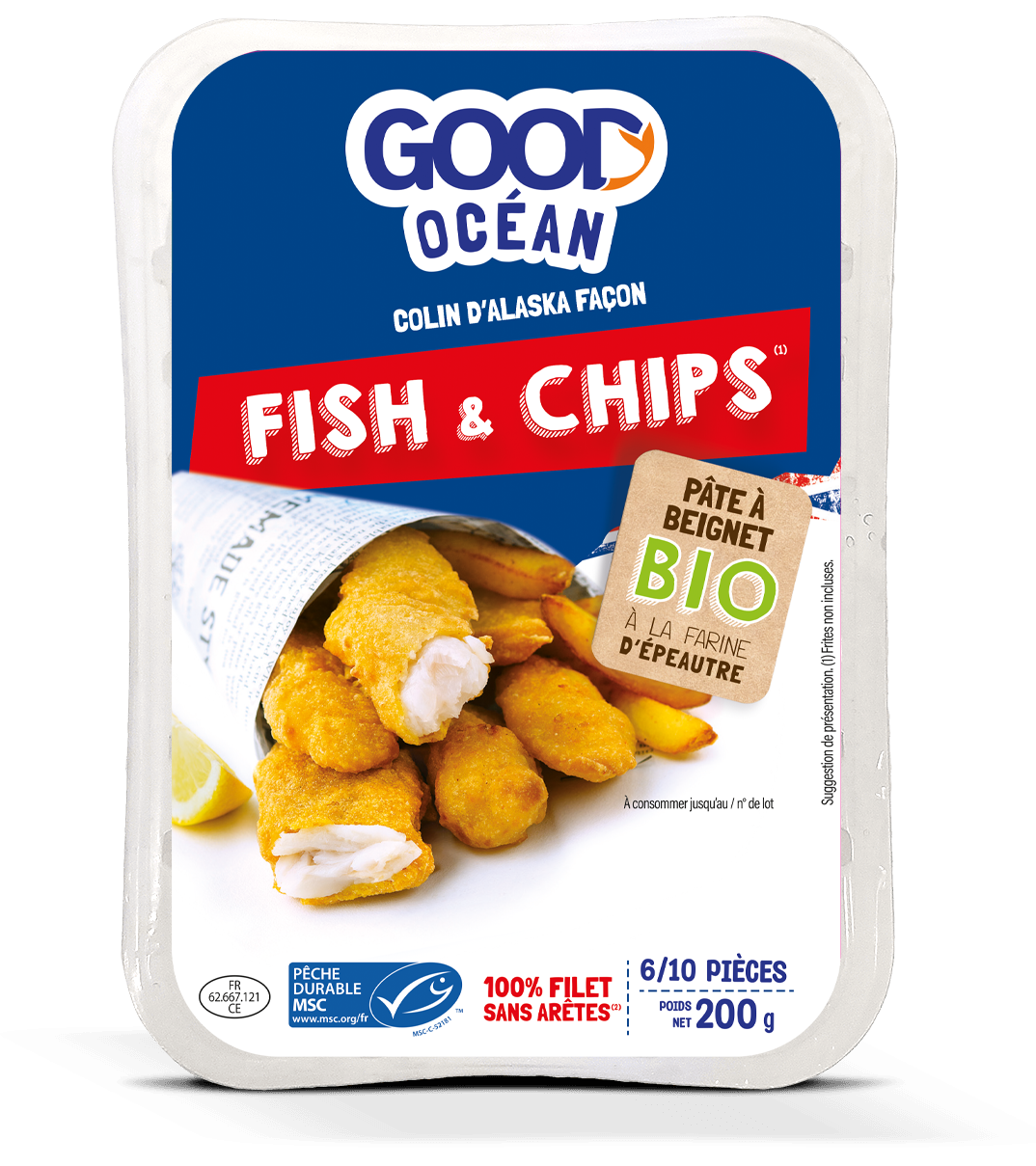 Packaging Fish & Chips Good Océan BIO -6 à 10 pièces 200 g - 2025