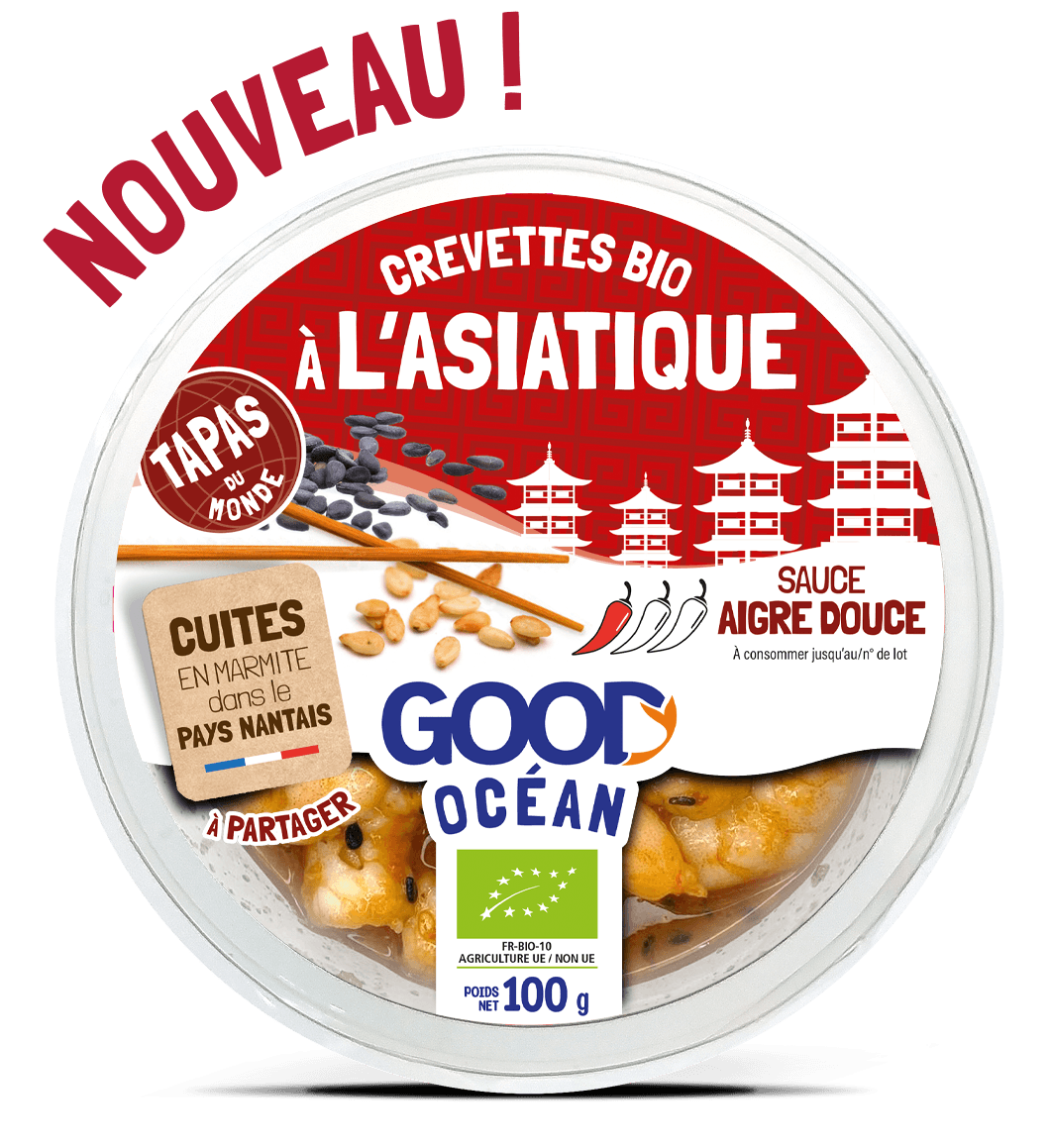Packaging Tapas du MONDE L'ASIATIQUE - Crevettes bio sauce aigre douce Good Océan -BIO-100 g - 2025